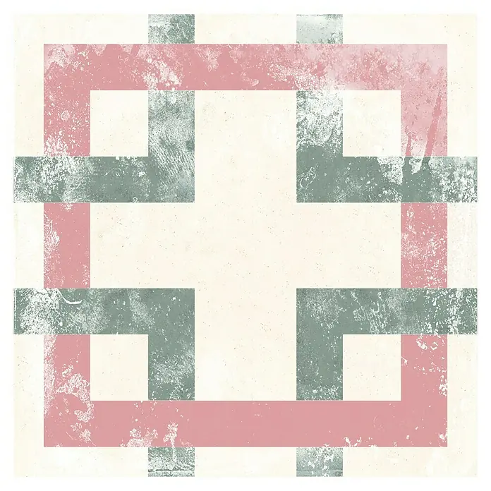 Feinsteinzeugfliese Vintage Heritage - 25 x 25 cm, Beige/Grün/Rot/Blau, Matt - Abstraktes Fliesendesign in Rosa und Grün mit leicht verwaschener Textur, ideal für moderne Akzente in jedem Raum.
