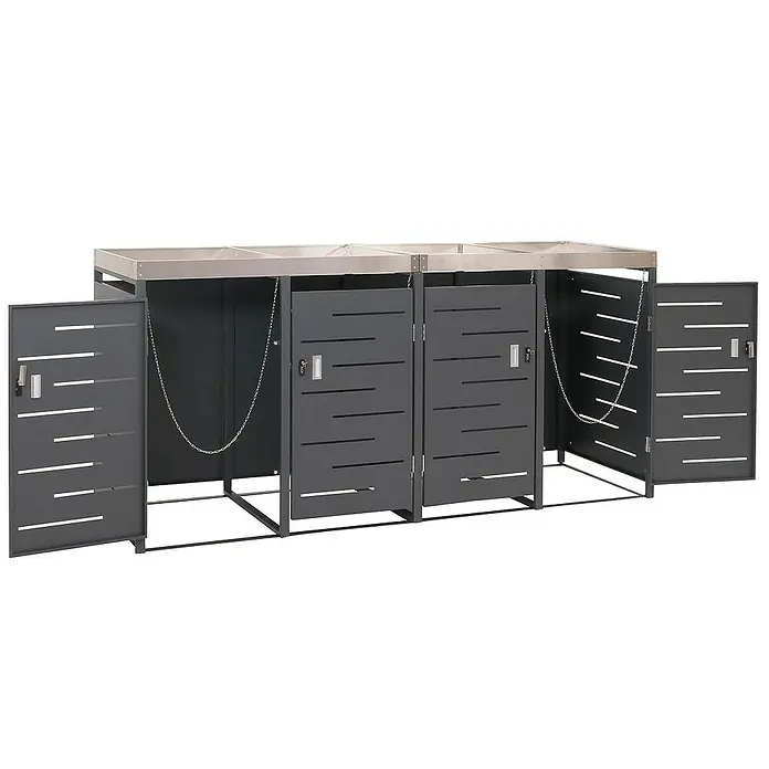 Proregal Mülltonnenbox 4er-Mülltonnenverkleidung - Metall, Edelstahl, Geeignet für Anzahl Mülltonnen: 4 Stk. - Mülltonnenbox mit Metallgehäuse und Türen mit horizontalen Schlitzen zur Aufbewahrung von Mülltonnen im Freien.