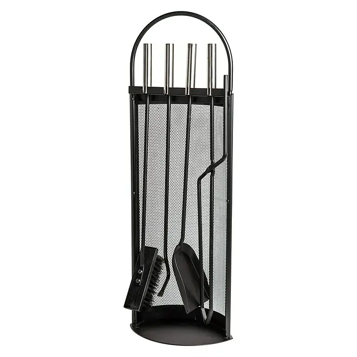 Aduro Kaminbesteck Baseline 1 - 4 -tlg., Schwarz, Höhe: 66 cm - Kamingarnitur aus Metall mit Schürhaken, Schaufel, Besen und Zange für die ordentliche Reinigung und Instandhaltung des Kamins.