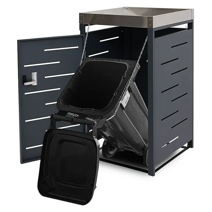 Proregal Mülltonnenbox 1er-Mülltonnenverkleidung - Metall, Edelstahl, Geeignet für Anzahl Mülltonnen: 1 Stk. - Mülltonnenbox aus Metall mit praktischer Kippvorrichtung und integrierter Kette zur einfachen Entleerung.