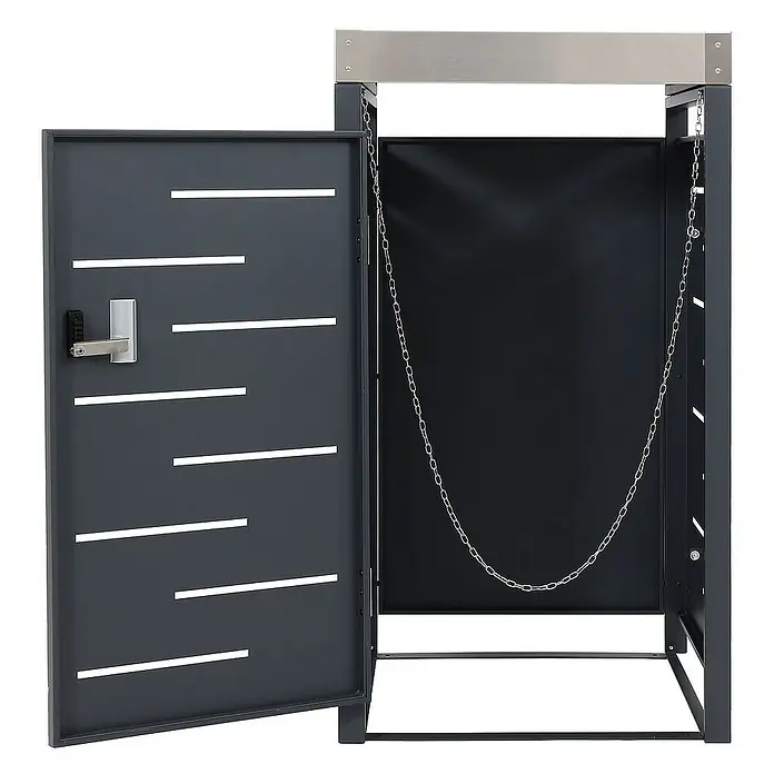 Proregal Mülltonnenbox 1er-Mülltonnenverkleidung - Metall, Edelstahl, Geeignet für Anzahl Mülltonnen: 1 Stk. - Mülltonnenbox aus Metall mit Tür und Kette zur sicheren Aufbewahrung von Mülltonnen im Außenbereich.
