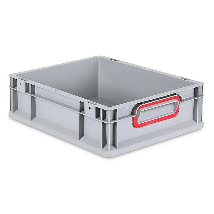 Proregal Eurobox Eurobox NextGen Color - L x B x H: 40 x 30 x 12 cm, Kunststoff, Grau, Rot - Graue Kunststoffbox mit rotem Griff, ideal für Lagerung und Transport. Die robuste Box ist vielseitig einsetzbar und stapelbar.