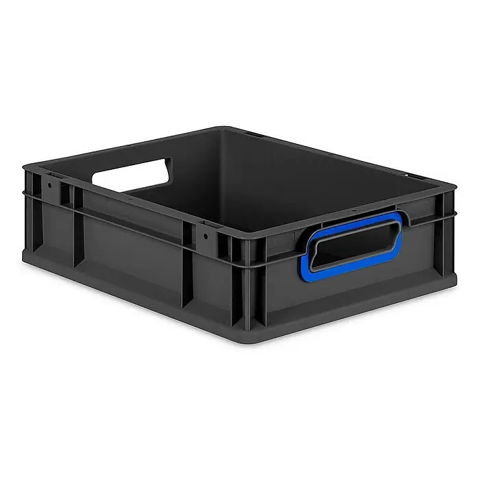 Proregal Eurobox Eurobox NextGen Color - L x B x H: 40 x 30 x 12 cm, Kunststoff, Schwarz, Blau - Graue Kunststoffbox mit blauen Griffen, robust und ideal für Lagerung & Transport. Die Eurobox ist ein praktischer Helfer im Alltag.