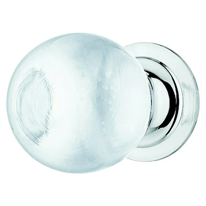 Häfele Pomo para muebles - Ø x Al: 25 x 33 mm, Vidrio, Cromado - Primer plano de un elegante pomo de vidrio y cromo.
