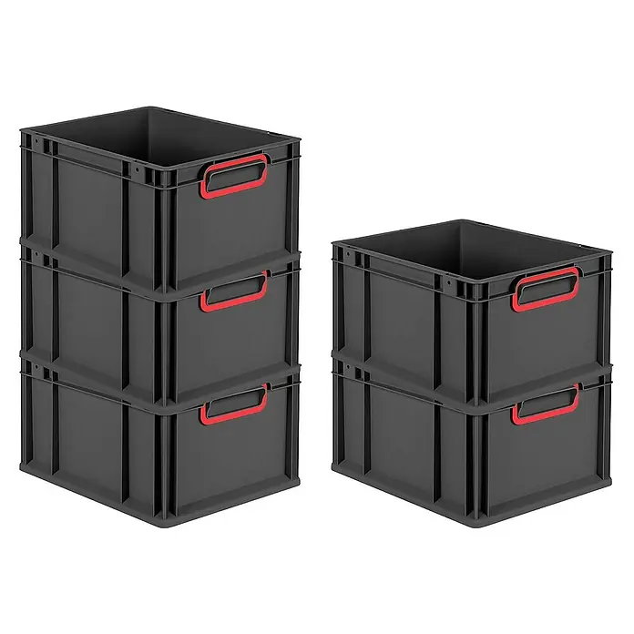 Proregal Eurobox Eurobox NextGen Color - L x B x H: 40 x 30 x 22 cm, Kunststoff, Schwarz, Rot - Stapelbare graue Kunststoffbehälter mit roten Griffen, ideal für Lagerung und Transport.
