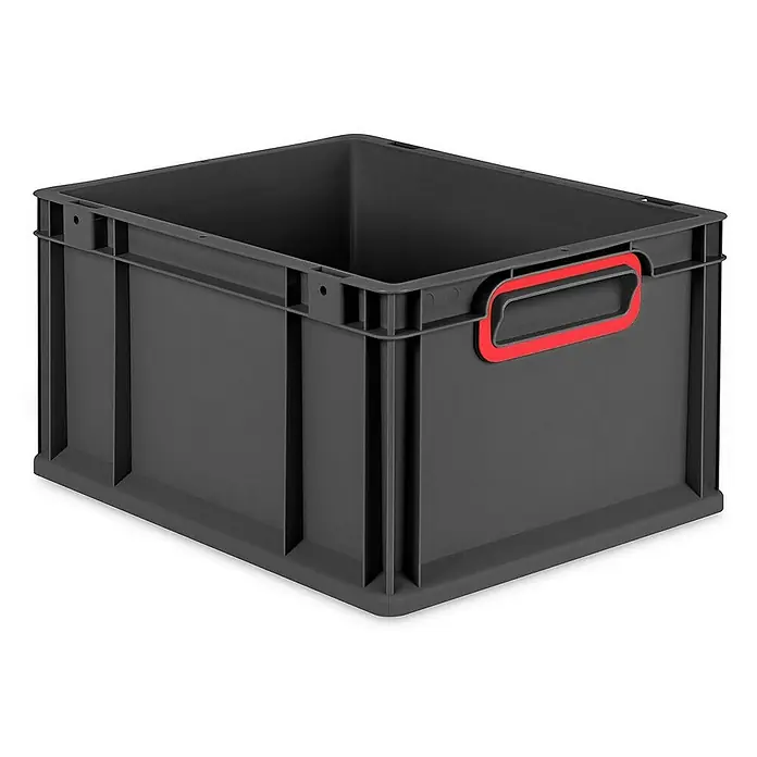 Proregal Eurobox Eurobox NextGen Color - L x B x H: 40 x 30 x 22 cm, Kunststoff, Schwarz, Rot - Abgebildet ist eine graue Kunststoffbox mit roten Griffen, ideal für Lagerung und Organisation. Diese robuste Box ist vielseitig einsetzbar.