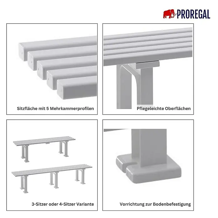 Proregal Gartenbank Kuba 4-Sitzer aus Kunststoff - Grün - Produktdetails: Sitzbank mit pflegeleichter Oberfläche, erhältlich als 3- oder 4-Sitzer Variante mit Vorrichtung zur Bodenbefestigung.