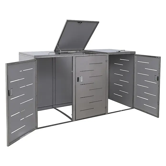 Proregal Mülltonnenbox XL 3er-/6er-Mülltonnenverkleidung - Metall, Edelstahl, Geeignet für Anzahl Mülltonnen: 3 Stk. - Abfalltonnenbox aus Metall mit drei Fächern, abschließbaren Türen und einem Deckel zum einfachen Befüllen.