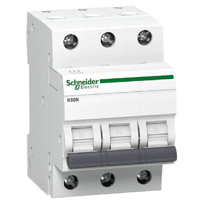 Schneider Electric Leitungsschutzschalter K60N - Auslösecharakteristik: C, 32 A, Polanzahl: 3 Stk. - Ein dreipoliger Schneider Electric K60N Leitungsschutzschalter, ideal für den Schutz von Stromkreisen in Wohn- und Gewerbegebäuden.