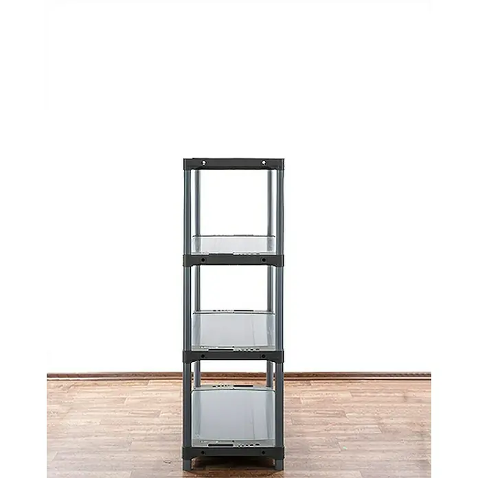 Proregal Kunststoffregal BIG GREY BEAR - Traglast pro Boden: 160 kg, Anzahl Böden: 4 Stk., Stecken, Grau - Ein praktisches, schwarzes Regal mit vier Ebenen und durchsichtigen Schubladen bietet viel Stauraum und ist ideal für Büro oder Zuhause.