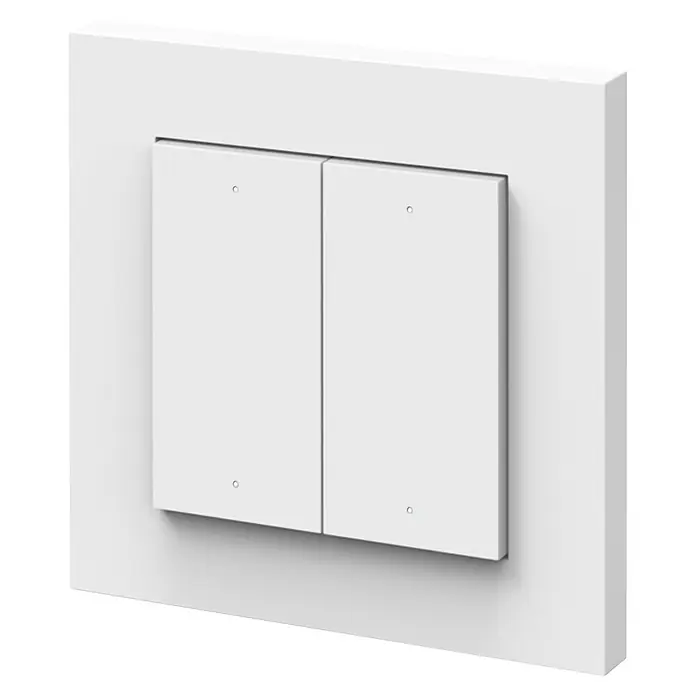 Osram Smart+ Schalter 4G matter - Weiß, Innen - Nahaufnahme einer Doppel-Lichtschalter-Abdeckung, minimalistisch und modern in Weiß, ideal für zeitgenössische Wohnräume.