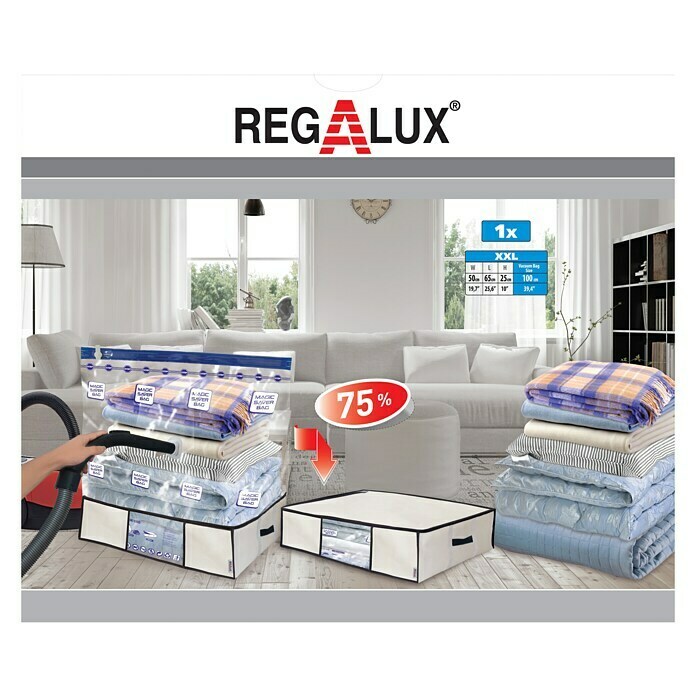 Regalux Vakuum-Beutel mit Tasche XXLVolumen: 81,25 l, 65 x 50 x 25 cm Front View