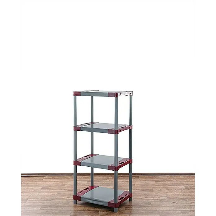 Proregal Kunststoffregal BIG GREY BEAR - Traglast pro Boden: 160 kg, Anzahl Böden: 4 Stk., Stecken, Grau-Rot - Graues Regal mit vier Regalböden und roten Eckverbindungen, ideal für Organisation und Lagerung im Haushalt.