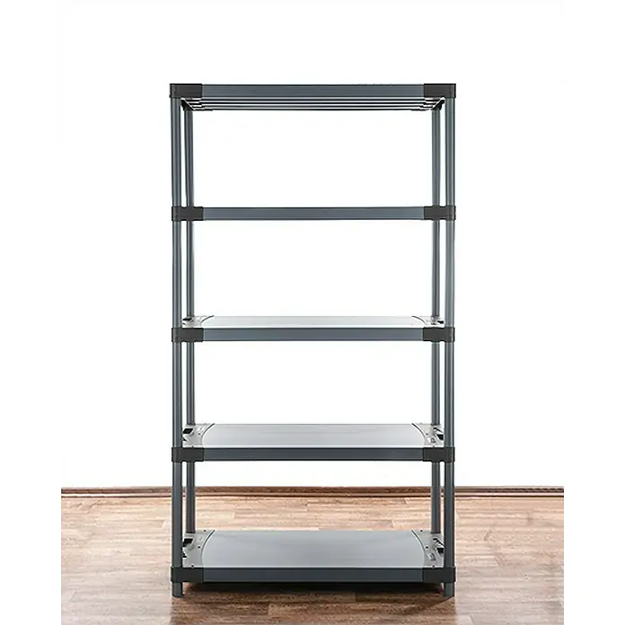 Proregal Kunststoffregal GREY BEAR - Traglast pro Boden: 120 kg, Anzahl Böden: 5 Stk., Stecken, Grau - Ein graues Regal mit fünf Ebenen, perfekt für die Organisation. Das robuste Design sorgt für Stabilität und viel Stauraum.