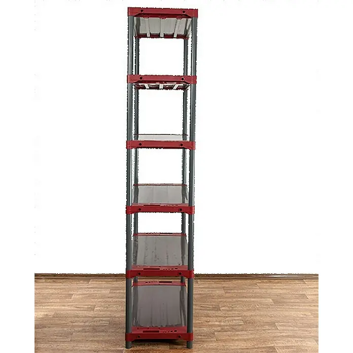 Proregal Kunststoffregal BIG GREY BEAR - Traglast pro Boden: 160 kg, Anzahl Böden: 6 Stk., Stecken, Grau-Rot - Hoher, schmaler Regalturm mit sechs Ablageflächen, ideal für platzsparende Aufbewahrung in jedem Raum.