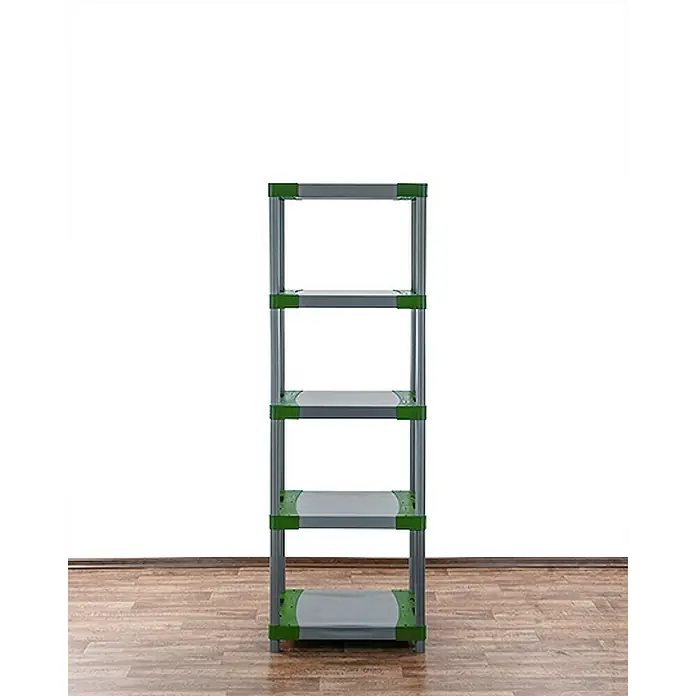 Proregal Kunststoffregal BIG GREY BEAR - Traglast pro Boden: 160 kg, Anzahl Böden: 5 Stk., Stecken, Grau-Grün - Ein modernes Regal mit fünf Ebenen und einem schlanken Design, perfekt für die Aufbewahrung verschiedener Gegenstände im Haus.