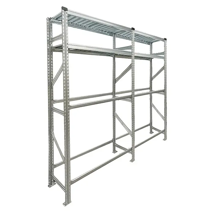 Proregal Reifenregal PROXIMO 1x Grundregal + 1x Anbauregal - H x B x T: 200 x 240 x 40 cm, Stecken, Verzinkt - Regalstruktur aus Metall mit mehreren Ebenen zur Lagerung und Präsentation von Produkten.
