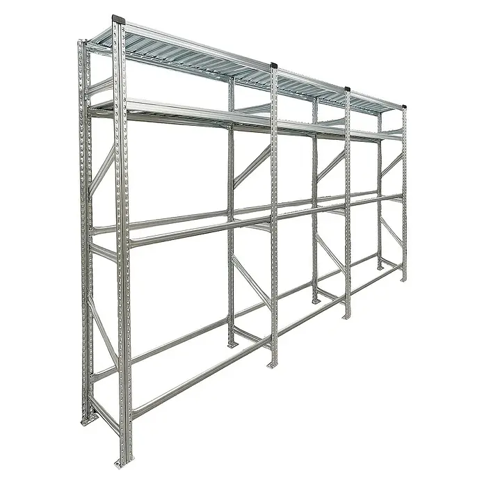 Proregal Reifenregal PROXIMO 1x Grundregal + 2x Anbauregal - H x B x T: 200 x 270 x 40 cm, Stecken, Verzinkt - Leeres Metallregalsystem mit mehreren Ebenen und einer robusten Konstruktion für Lagerung und Organisation in Industrie und Handel.
