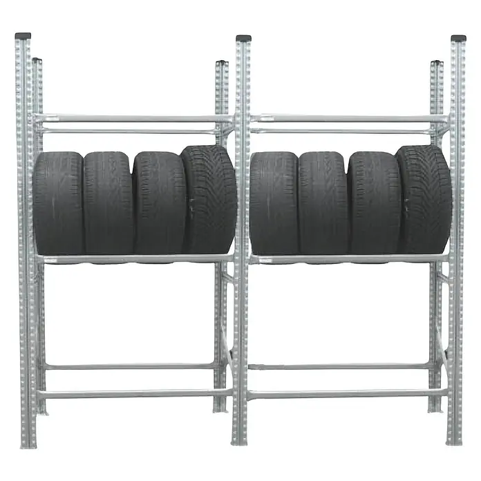 Proregal Reifenregal PROXIMO 1x Grundregal + 1x Anbauregal - H x B x T: 200 x 180 x 40 cm, Stecken, Verzinkt - Reifenregal mit eingelagerten Autoreifen. Das Regal ist aus Metall gefertigt und bietet Platz für die Reifenlagerung.