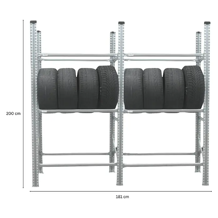 Proregal Reifenregal PROXIMO 1x Grundregal + 1x Anbauregal - H x B x T: 200 x 180 x 40 cm, Stecken, Verzinkt - Reifenregal zur Lagerung von Reifen. Die Reifenregale sind aus Metall und bieten Platz für mehrere Reifen.