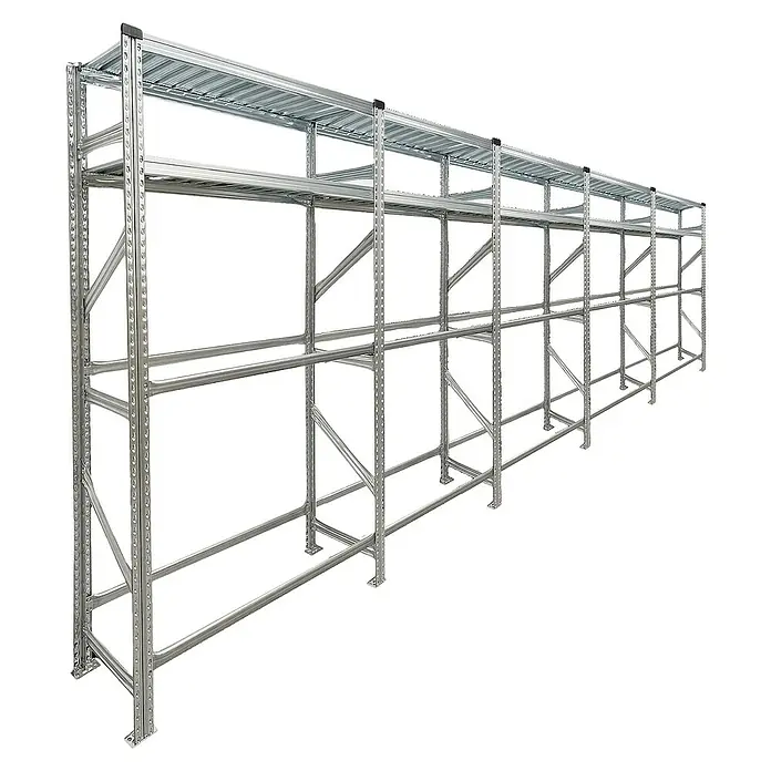 Proregal Reifenregal PROXIMO 1x Grundregal + 4x Anbauregal - H x B x T: 200 x 450 x 40 cm, Stecken, Verzinkt - Metallregal mit mehreren Ebenen für Lagerung. Robustes Design mit stabilen Rahmen und Regalböden für schwere Lasten.