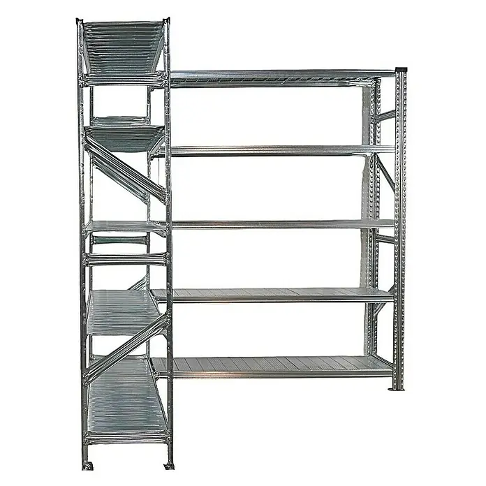 Proregal Eckregal PROXIMO - H x B x T: 200 x 150 x 40 cm, Traglast pro Boden: 100 kg, Anzahl Böden: 5 Stk., Stecken, Verzinkt - Silbernes Metallregal mit fünf Regalböden, ideal für Lagerung. Robust und stabil für verschiedene Anwendungen.