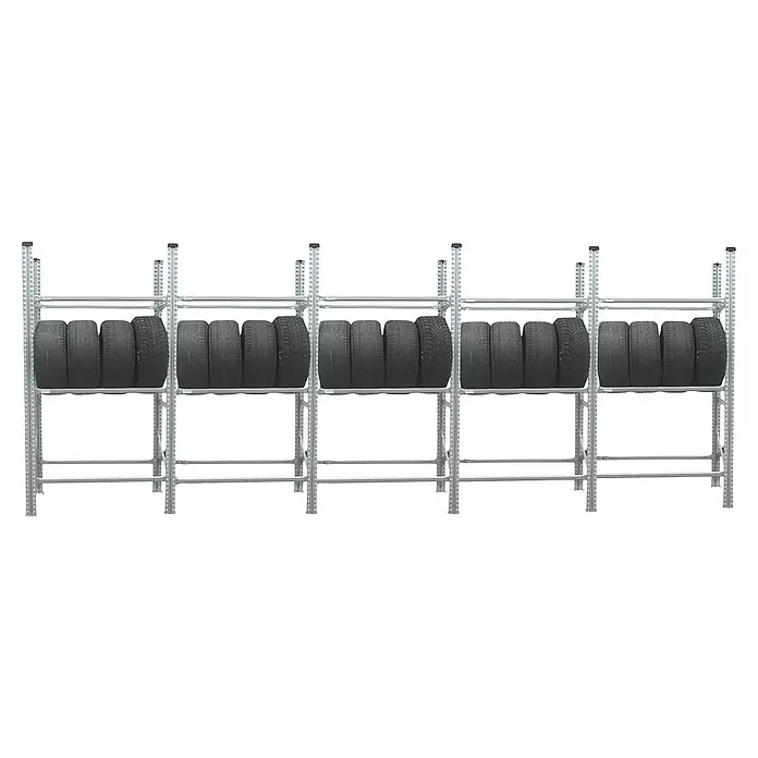 Proregal Reifenregal PROXIMO 1x Grundregal + 4x Anbauregal - Stecken, Verzinkt - Reifenregal mit mehreren Reifen, ideal für Werkstatt oder Garage zur Lagerung von Autoreifen. Praktisch und platzsparend.