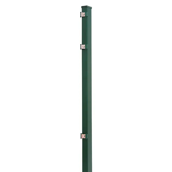 Peddy Shield Zaunpfosten - Stahl, 170 cm x 40 mm x 40 mm, Grün - Nahaufnahme einer grünen Zaunpfostenverlängerung mit Halterungen, die Stabilität und einfache Installation für Zäune gewährleistet.