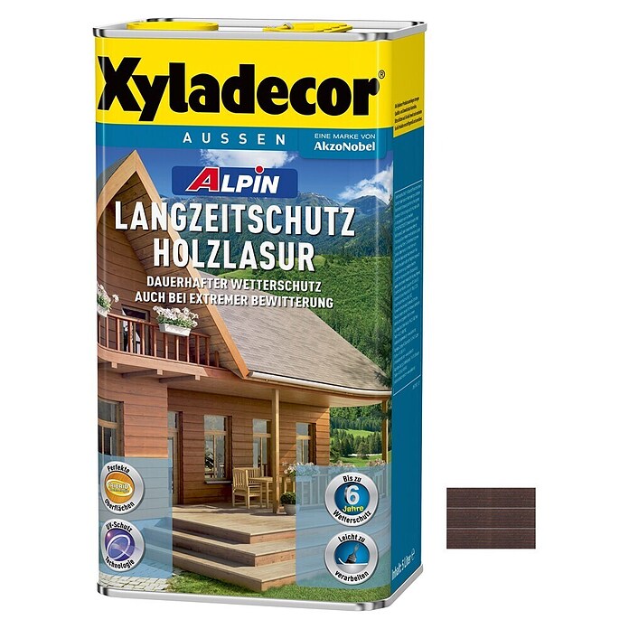 Xyladecor Langzeitschutz-Holzlasur Alpin (Palisander, 5 l, Seidenglänzend, Lösemittelbasiert)