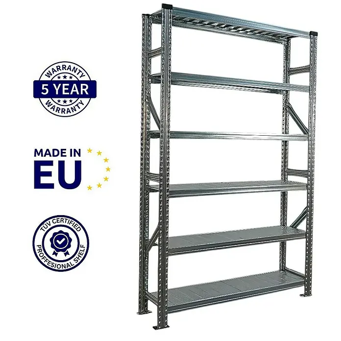 Proregal Metallregal Fachbodenregal PROXIMO 1x Grundregal + 3x Anbauregal - Traglast pro Boden: 200 kg, Anzahl Böden: 6 Stk., Stecken, Verzinkt - Robustes Metallregal mit fünf Böden für Lagerung und Organisation. Ideal für Werkstatt, Keller oder Garage.
