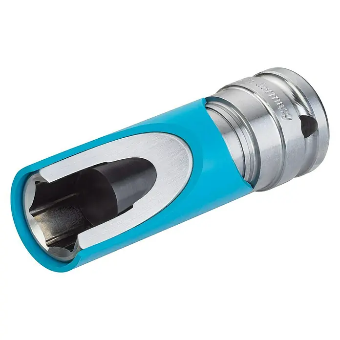 Hazet Kraft-Steckschlüsseleinsatz 903SLG-17 - Schlüsselweite: 17 mm, Antriebsgröße: ½″ - Blaue Nuss-Verlängerung mit Aussparung für Schrauben, ideal für enge Stellen, gefertigt aus robustem Metall.