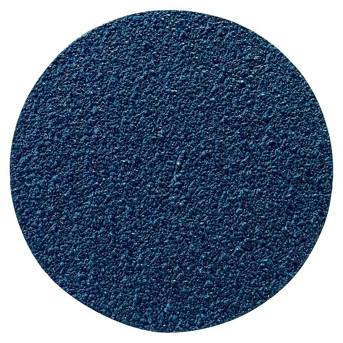 Craftomat Schleifblatt-Set - Durchmesser: 125 mm, Körnung: 24, 5 Stk. - Detailaufnahme einer blauen Schleifscheibe, die eine gleichmäßige und raue Oberfläche für Schleifarbeiten aufweist.