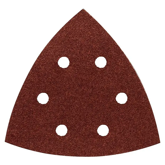 Craftomat Papel de lija Delta - An x L: 105 x 105 mm, Grano: 120 mm, 5 ud., Madera - Papel de lija triangular, marrón, con seis orificios para la extracción de polvo. Ideal para lijados finos.