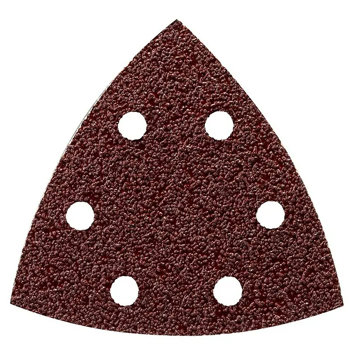 Craftomat Delta-Schleifpapier BFWP - L x B: 93 x 93 mm, 5 Stk., Körnung: 40 - Dreieckiges Schleifpapier mit Löchern. Dieses Schleifpapier ist ideal für Dreieckschleifer und sorgt für ein gleichmäßiges Schleifergebnis.