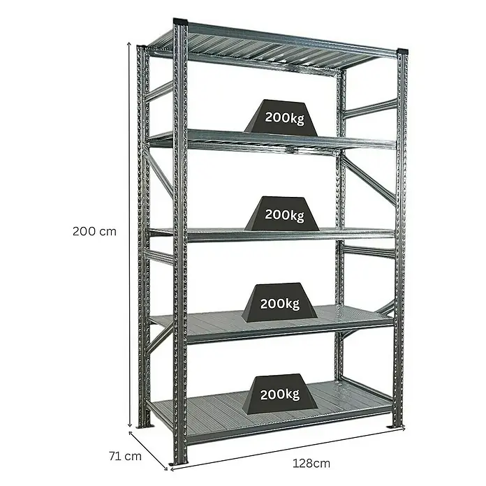 Proregal Metallregal Fachbodenregal PROXIMO Grundregal - Traglast pro Boden: 200 kg, Anzahl Böden: 5 Stk., Stecken, Verzinkt - Metallregal mit vier Ablagen zur Lagerung von Gegenständen.