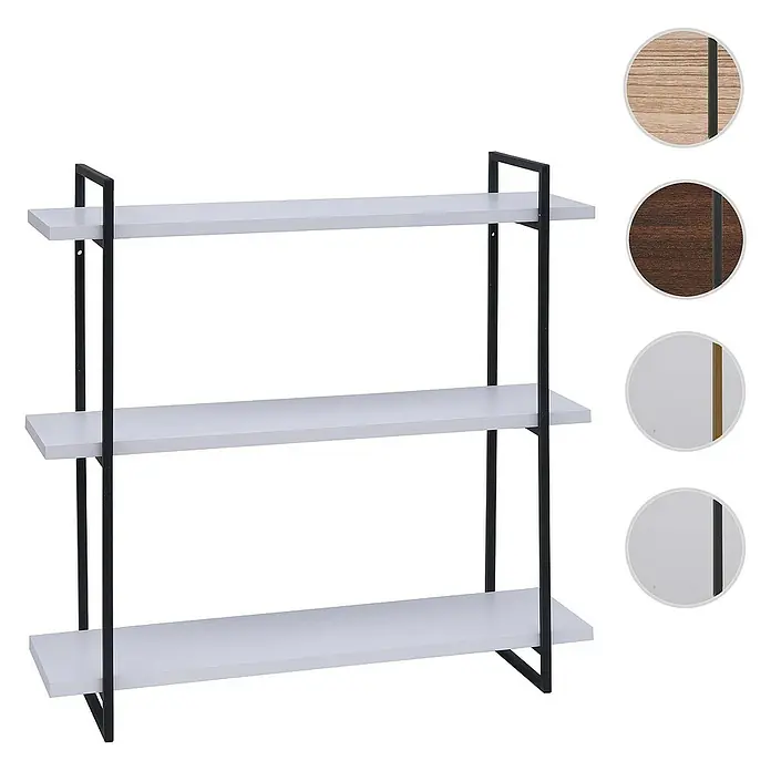 Berlinlodge Holzregal Wandregal - H x B x T: 60 x 60 x 18 cm, Anzahl Böden: 3 Stk., Einhängen, Weiß - Schwarz - Modernes Bücherregal mit drei weißen Regalböden und einem schlanken, schwarzen Metallgestell. Perfekt für Wohnzimmer oder Büro.