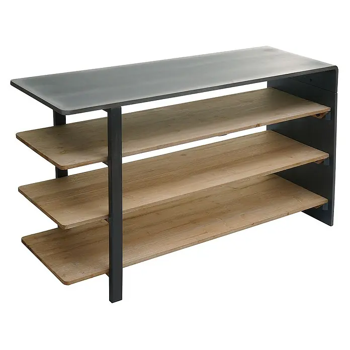 Berlinlodge Holzregal Regal - H x B x T: 72 x 119 x 40 cm, Anzahl Böden: 4 Stk., Einhängen, Braun - Dieser Schuhschrank aus Holz und Metall bietet viel Stauraum für Schuhe und ist eine stilvolle Ergänzung für jeden Eingangsbereich.