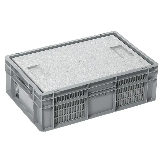 BAUHAUS Caja Euro + base con ruedas - 40 l, L x An x Al: 60 x 40 x 20 cm, 6 pzs. - Caja de almacenamiento gris con tapa de espuma gris, garantiza un transporte y almacenamiento seguros, ideal para aplicaciones profesionales.