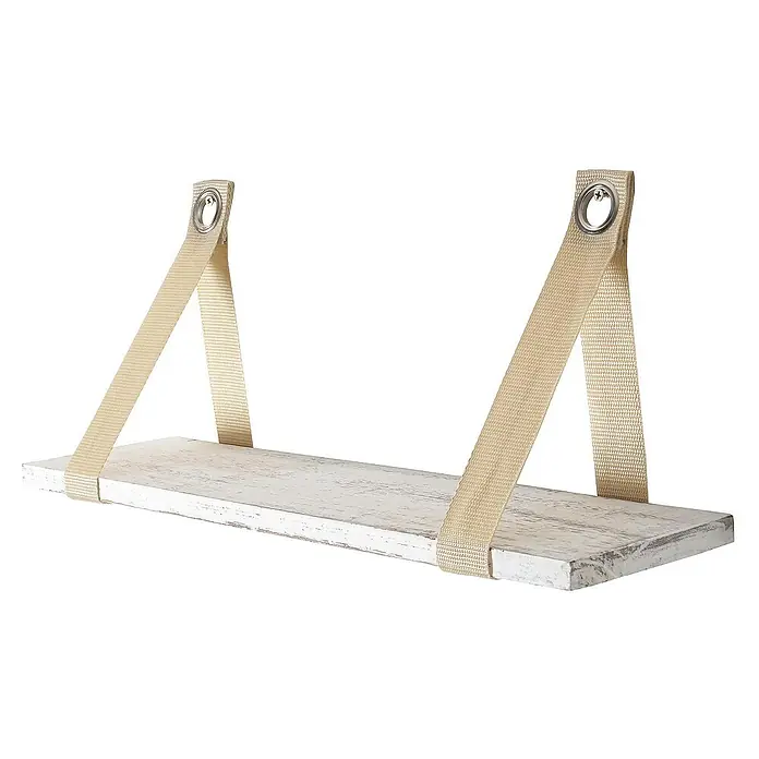 Berlinlodge Holzregal Wandregal - Anzahl Böden: 1 Stk., Einhängen, Weiß - Schweberegal mit Seilaufhängung. Das Regalbrett ist aus hellem Holz gefertigt und die Seile sind in einem natürlichen Farbton gehalten.