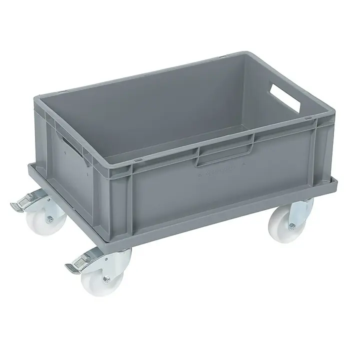 BAUHAUS Eurobox - L x B x H: 60 x 40 x 20 cm, 40 l, Grau - Graue Kunststoffbox mit Rollen für den Transport und die Lagerung, ideal für den professionellen Einsatz.