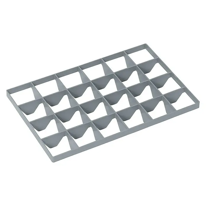 BAUHAUS Fachteiler - L x B x H: 55,8 x 35,7 x 6 cm, Anzahl Fächer: 24 Stk. - Graue Kunststoffeinsatz mit 24 Fächern, ideal zur Organisation von Kleinteilen. Praktisch für Werkstatt, Hobbyraum oder Büro, sorgt für Ordnung und Übersicht.