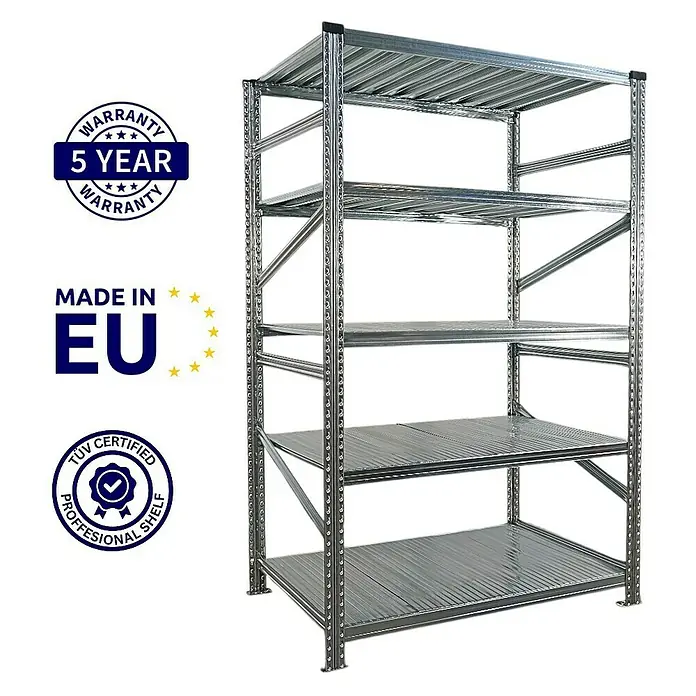 Proregal Metallregal Fachbodenregal PROXIMO Grundregal - Traglast pro Boden: 200 kg, Anzahl Böden: 5 Stk., Stecken, Verzinkt - Metallregal mit fünf Ebenen, ideal für Lagerung und Organisation, robust und langlebig für den professionellen Einsatz.