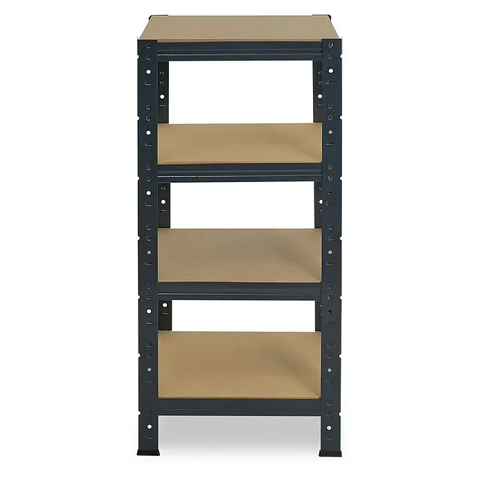 shelfplaza Schwerlastregal HOME - H x B x T: 100 x 60 x 60 cm, Traglast pro Boden: 175 kg, Stecken, anthrazit - Ein Regal mit vier Ablagen aus Holz und einem dunkelgrauen Metallrahmen bietet viel Stauraum. Ideal für Keller, Garage oder Abstellraum.