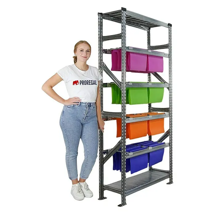 Proregal Registraturregal PROXIMO Grundregal - H x B x T: 200 x 90 x 32 cm, Stecken, Verzinkt - Das Proregal Schwerlastregal mit farbigen Hängeordnern, ideal für Lagerung & Ordnung. Robust und vielseitig einsetzbar.