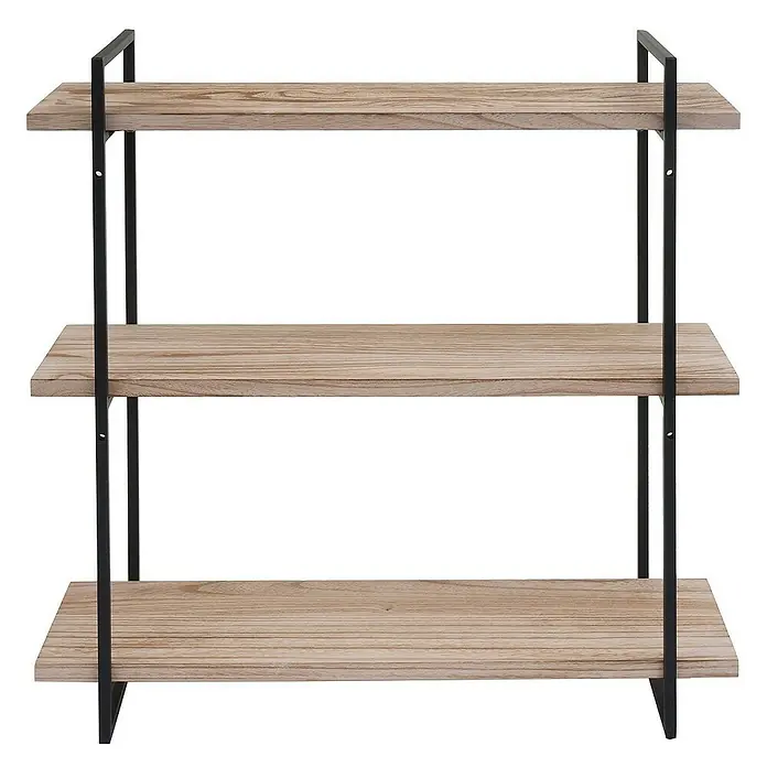 Wandregal | HxBxT 60x60x18cm | 3 Regalböden Massiv-Holz Industrial | Natur | Hängeregal Schweberegal -  - Regal mit drei Holzablagen und schwarzem Metallrahmen. Ein stilvolles und funktionales Möbelstück für Ihr Zuhause.