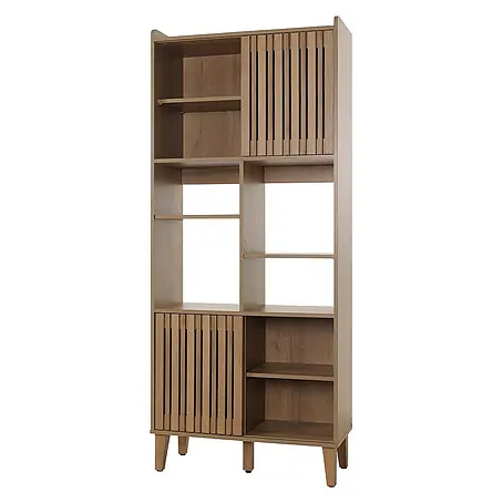 Bücherregal | HxBxT 178x75x35cm | Schiebetür 8 Staufächer MDF| natur | Bücherschrank Hochschrank