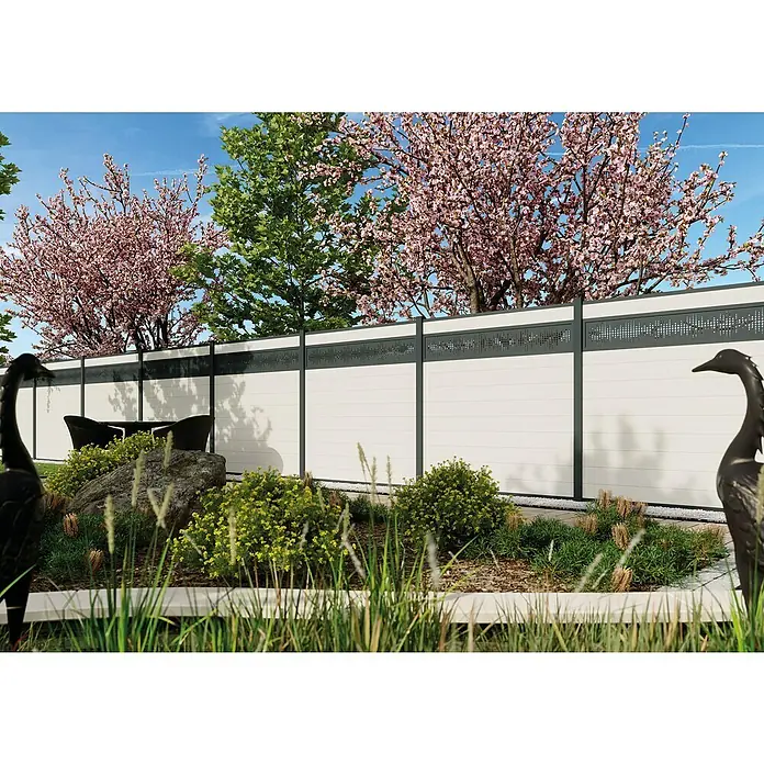 Joda Sichtschutzelement Kingston Dekor-Element Pearl - B x H: 29,4 x 178 cm, Kunststoff, Anthrazit - Elegante weiße Zaunelemente mit dekorativem Gittermuster bieten Privatsphäre und verschönern jeden Garten.