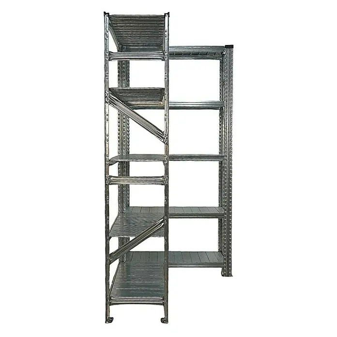 Proregal Eckregal PROXIMO - H x B x T: 200 x 90 x 40 cm, Traglast pro Boden: 100 kg, Anzahl Böden: 5 Stk., Stecken, Verzinkt - Metallregal mit verzinkten Böden. Ideal für Lagerung, Werkstatt oder Keller, bietet das Regal robuste und zuverlässige Stauraumlösungen.