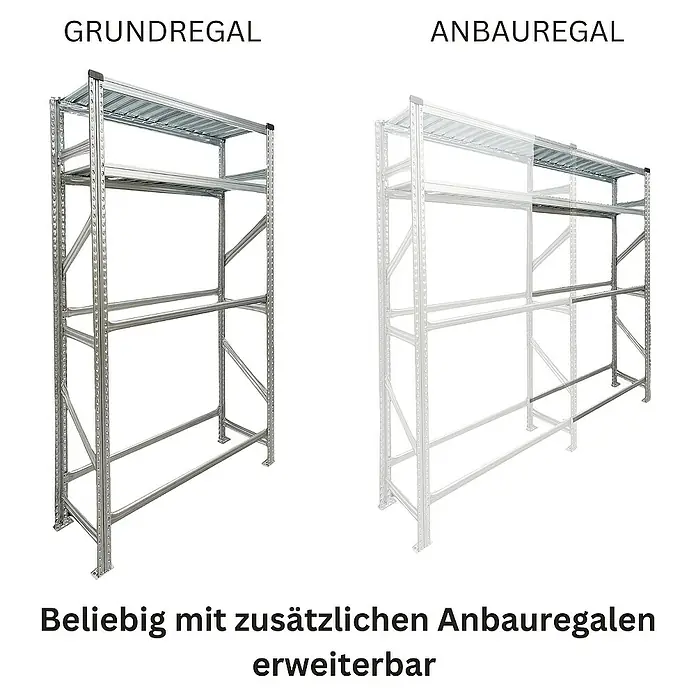 Proregal Reifenregal PROXIMO 1x Grundregal + 3x Anbauregal - H x B x T: 200 x 480 x 40 cm, Stecken, Verzinkt - Grundregal und Anbauregal: Ein robustes Metallregal, das beliebig mit zusätzlichen Anbauregalen erweiterbar ist. Vielseitig und stabil.
