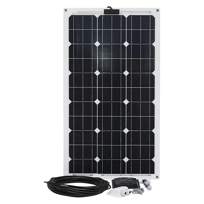 Sunset Solarmodul-Set Laminat - Nennleistung: 70 W, Für Booten, Yachten und Wohnmobilen - Ein Solarpanel-Set mit Kabeln, Regler und Zubehör für netzunabhängige Stromversorgung. Ideal für Camping und Outdoor-Aktivitäten.